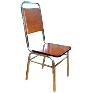 Ghế sắt, mặt và lưng tựa gỗ ghép
